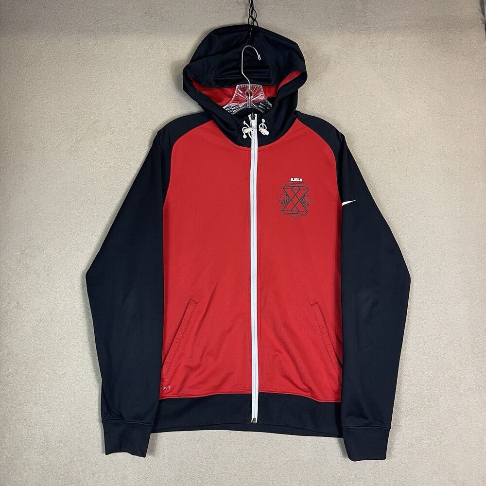 Nike Track Jacket Mens‎ Medium Red Black LeBron James Lion Forged Swoosh Hoodie